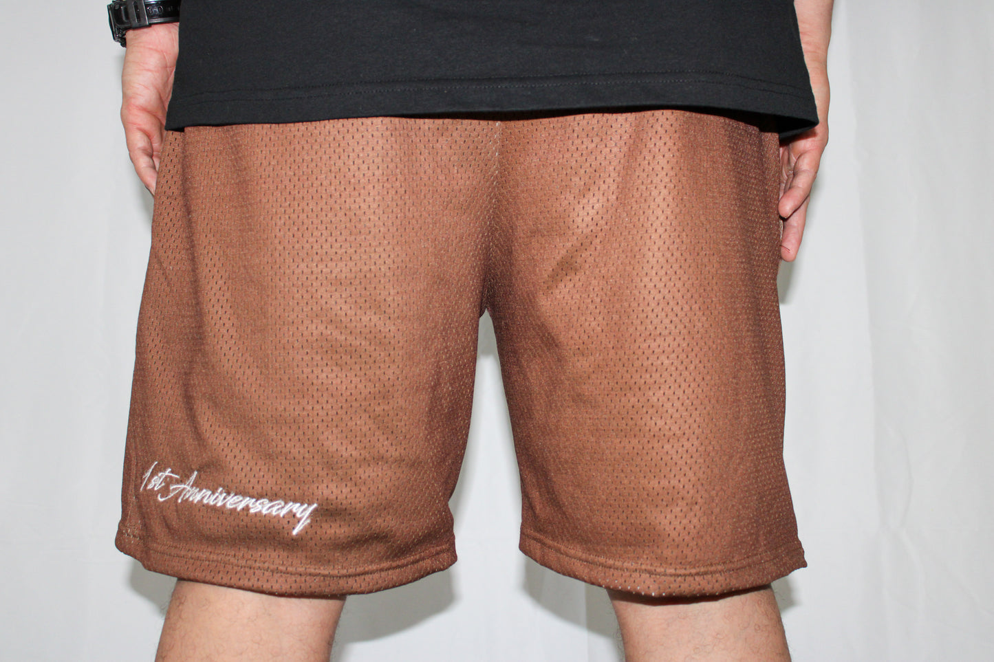 1st anniversary Brown Mesh Short